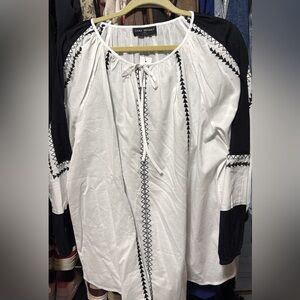 Lane Bryant White and Black Embroidered Women's Top
